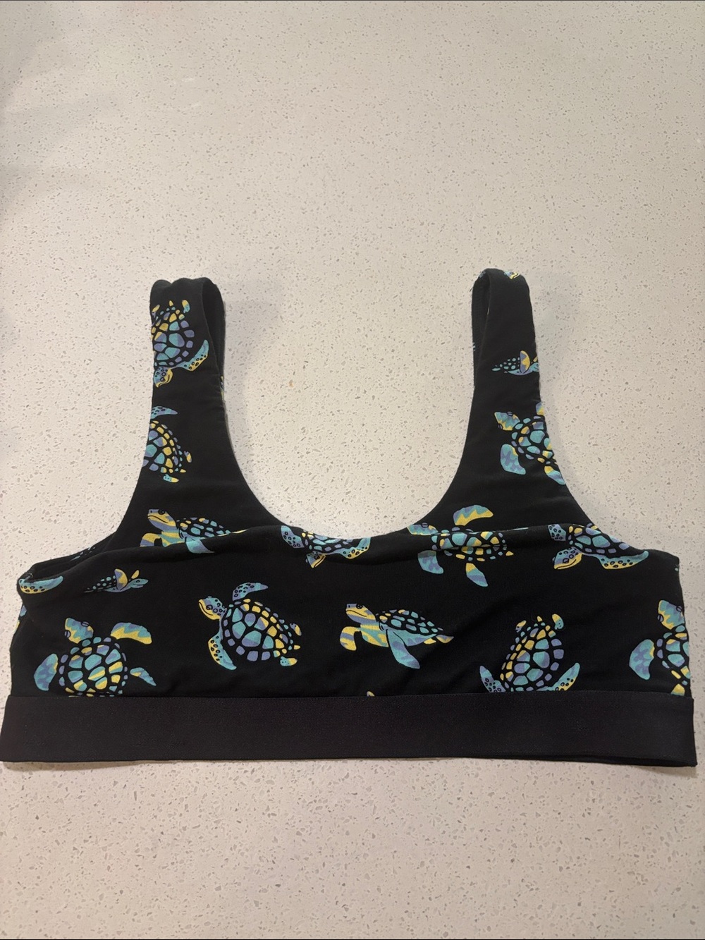 Me Undies Black Sports Bra with Sea Turtle Print